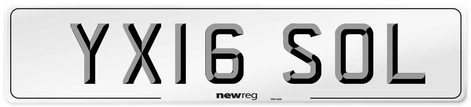 YX16 SOL Number Plate from New Reg